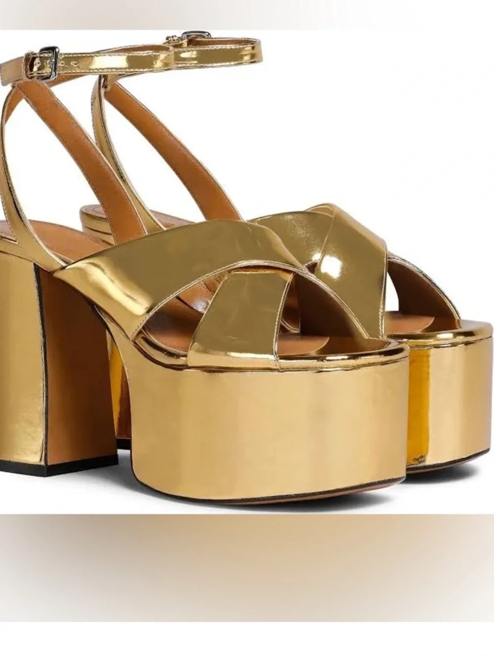 MARNI Gold Platform Block Heel Sandals - Women's Ankle Strap